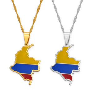 Colombia Flag Map Necklace