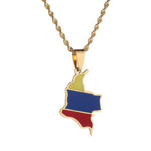 Colombia Flag Map Necklace