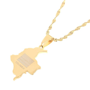 Colombia Flag Map Necklace