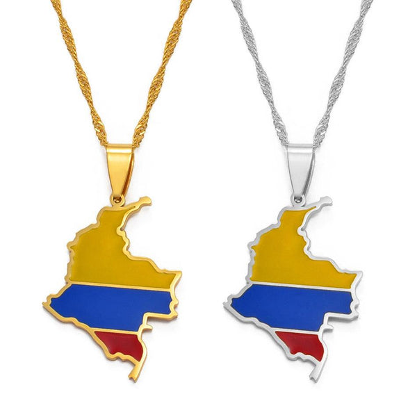Colombia Flag Map Necklace