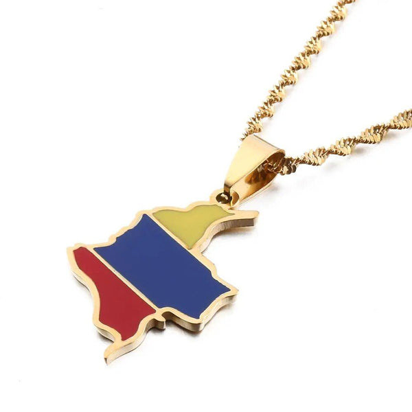 Colombia Flag Map Necklace