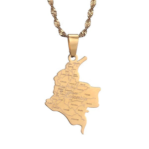 Colombia Flag Map Necklace