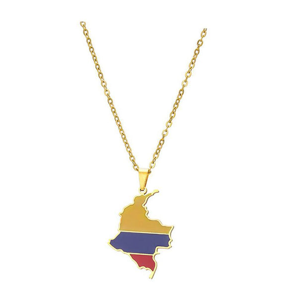 Colombia Flag Map Necklace