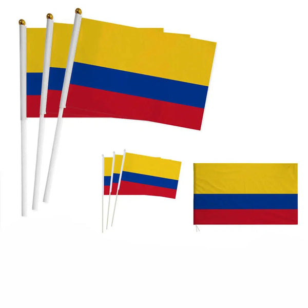 Colombia Flag on Stick - Small Handheld Flag (50/100Pcs)