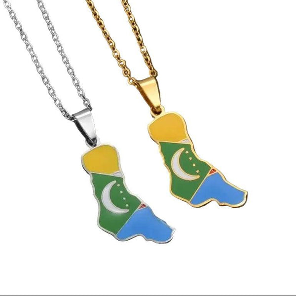 Comoros Flag Map Necklace