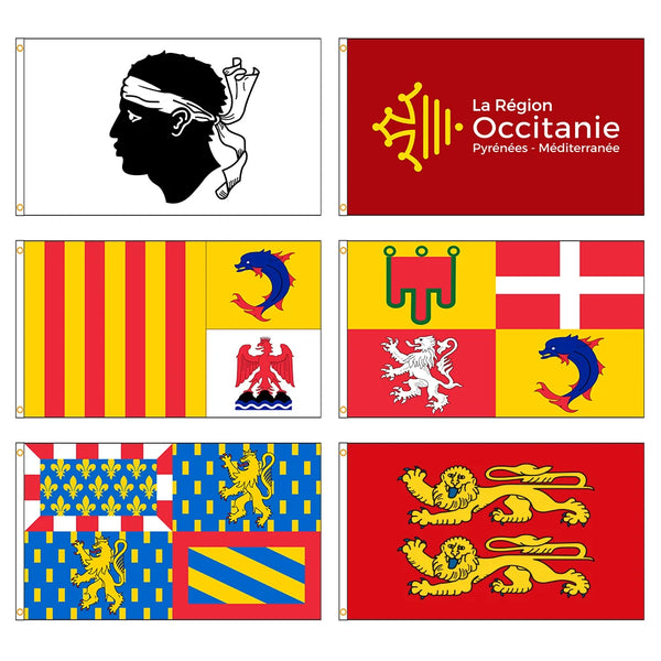 Corsica, Occitanie, Bourgogne, Auvergne, Provence Alpes, Normandy Flags - 90x150cm(3x5ft) - 60x90cm(2x3ft)