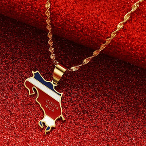 Costa Rica Flag Map Necklace