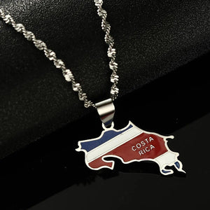 Costa Rica Flag Map Necklace