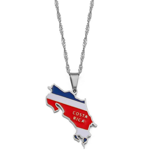 Costa Rica Flag Map Necklace