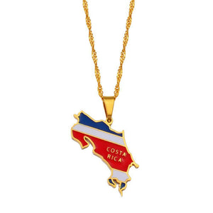 Costa Rica Flag Map Necklace