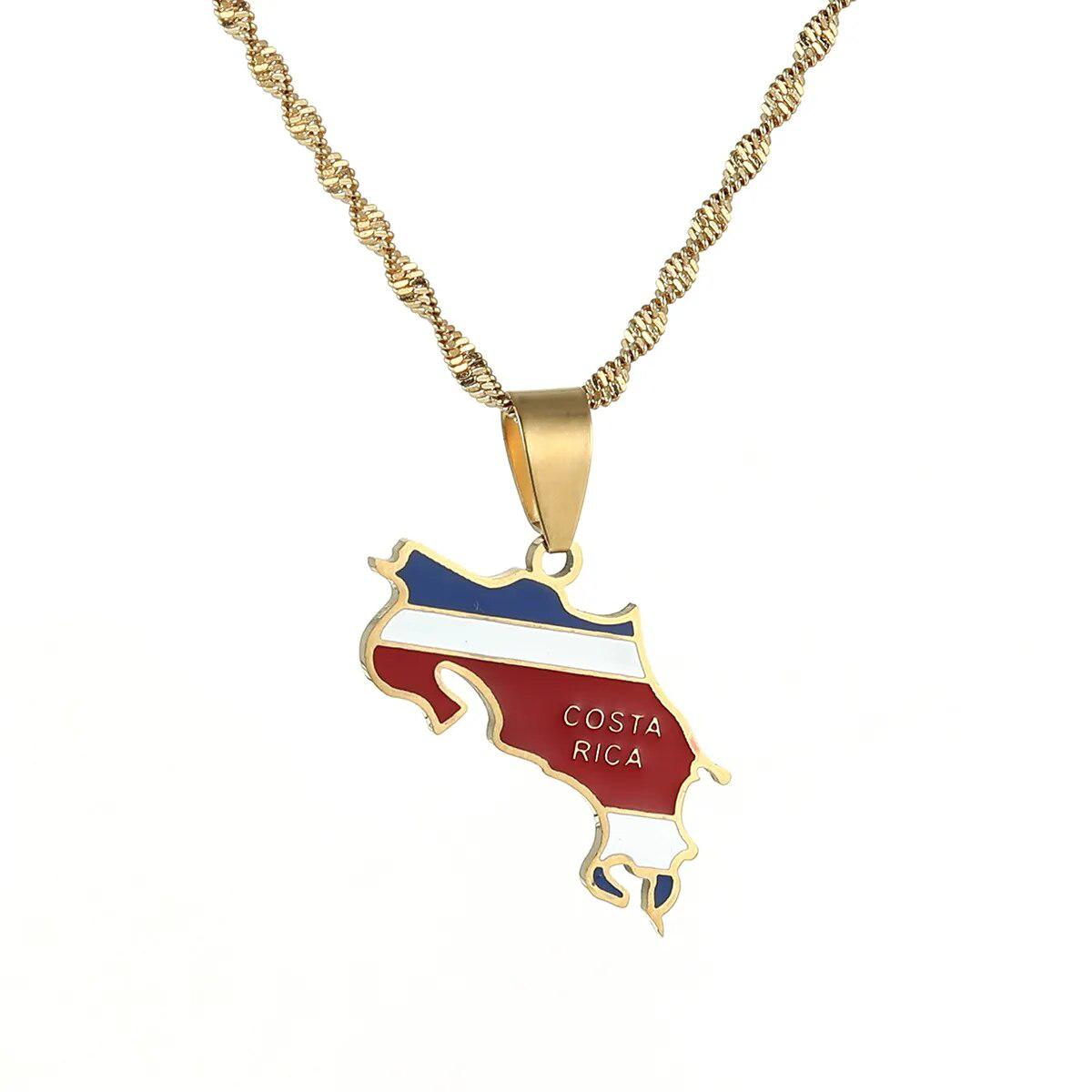 Costa Rica Flag Map Necklace