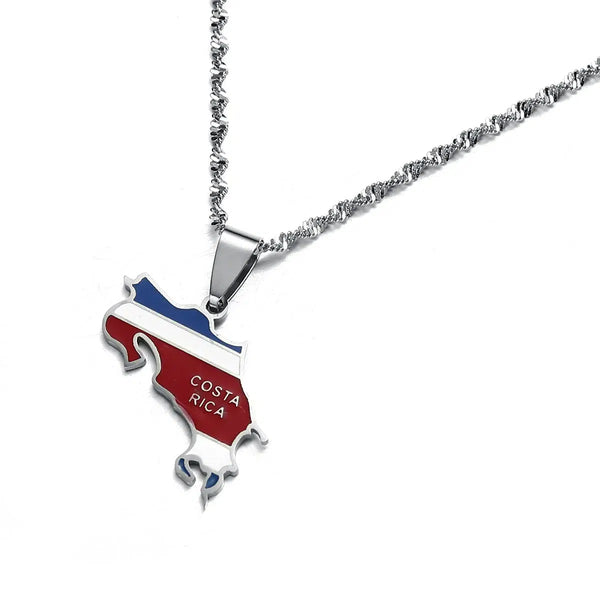 Costa Rica Flag Map Necklace