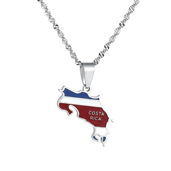 Costa Rica Flag Map Necklace