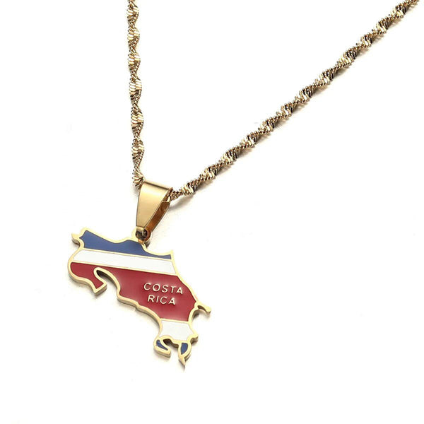 Costa Rica Flag Map Necklace