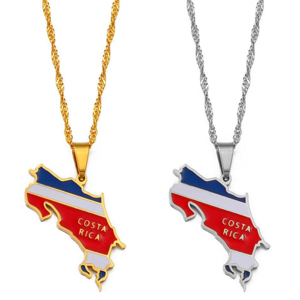 Costa Rica Flag Map Necklace