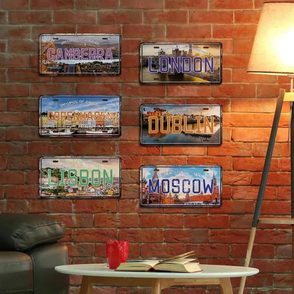 Country & City License Plate Collection - Decorative Metal Tin Signs