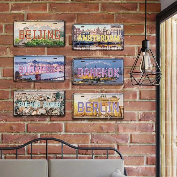 Country & City License Plate Collection - Decorative Metal Tin Signs