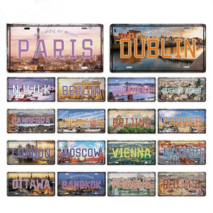 Country & City License Plate Collection - Decorative Metal Tin Signs