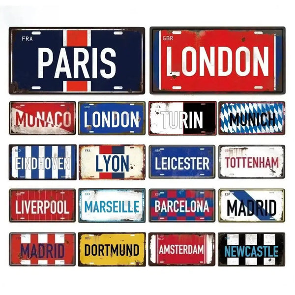 Country & City License Plate Collection - Decorative Metal Tin Signs