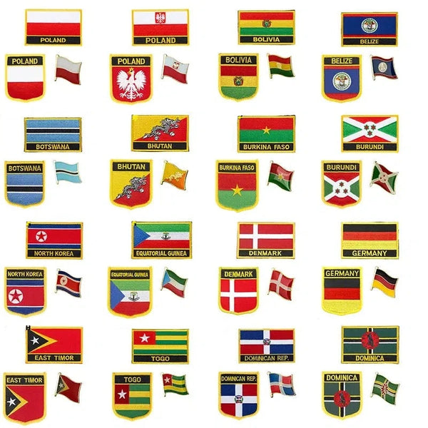 Country Flag Patch & Lapel Pin Collection - Sew On/Iron On Patches