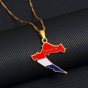 Croatia Flag Map Necklace