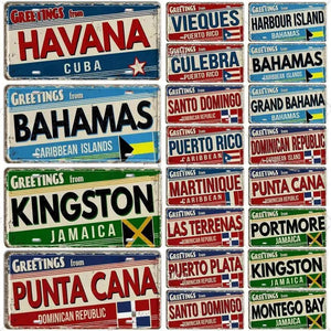 Cuba, Bahamas, Jamaica & Dominican Flag License Plate Collection