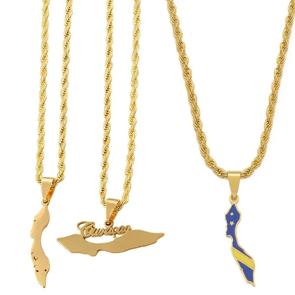 Curacao Flag Map Necklace Collection