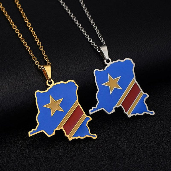 Democratic Republic of the Congo Flag Map Necklace