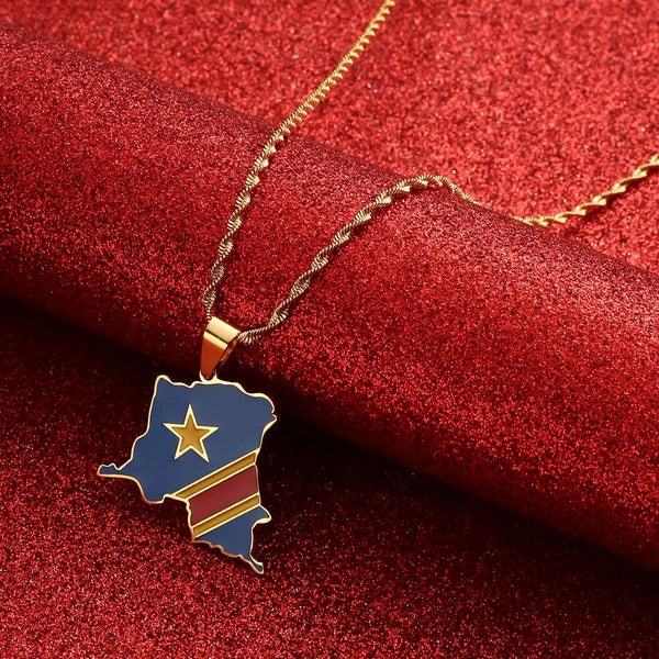 Democratic Republic of the Congo Flag Map Necklace