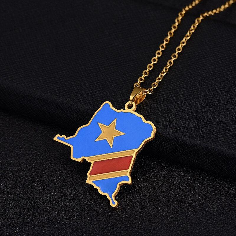 Democratic Republic of the Congo Flag Map Necklace