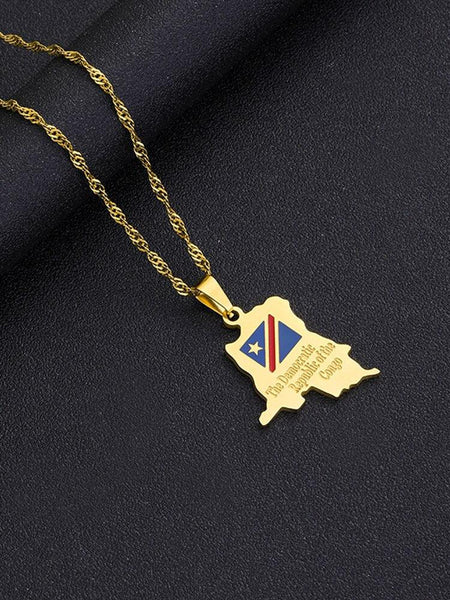 Democratic Republic of the Congo Flag Map Necklace