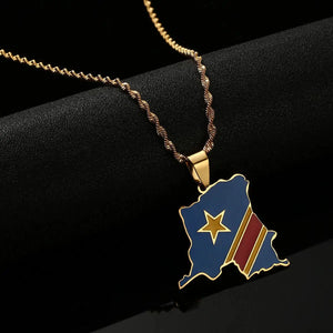 Democratic Republic of the Congo Flag Map Necklace