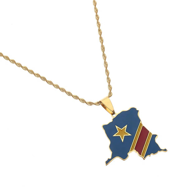 Democratic Republic of the Congo Flag Map Necklace