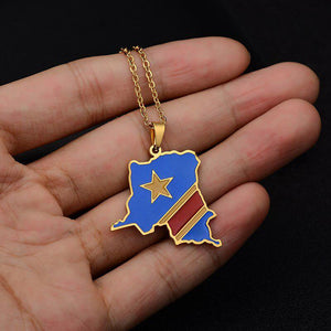 Democratic Republic of the Congo Flag Map Necklace