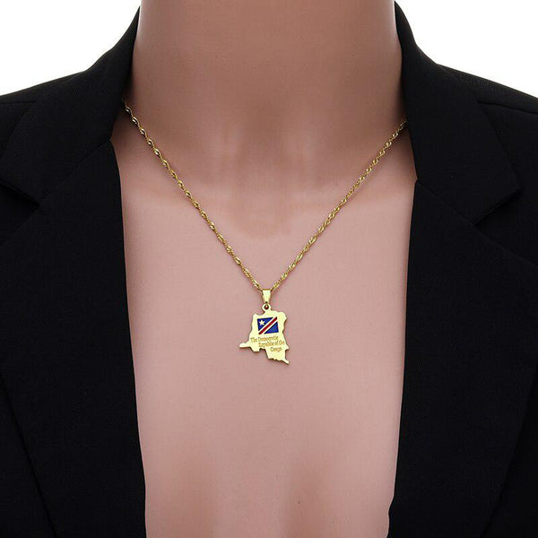 Democratic Republic of the Congo Flag Map Necklace