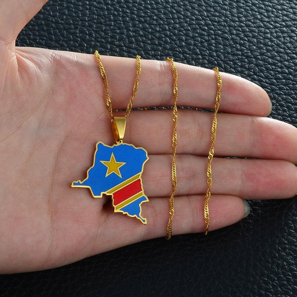 Democratic Republic of the Congo Flag Map Necklace