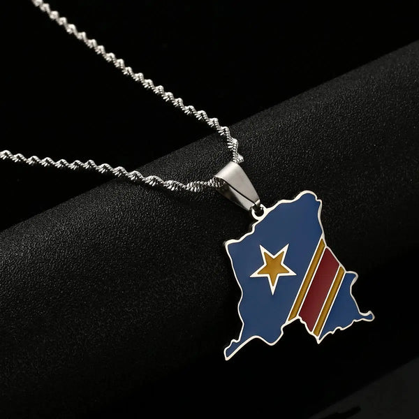 Democratic Republic of the Congo Flag Map Necklace