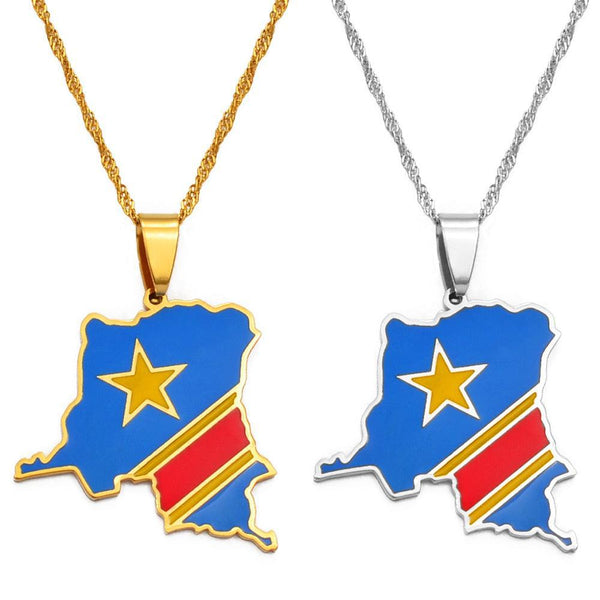 Democratic Republic of the Congo Flag Map Necklace