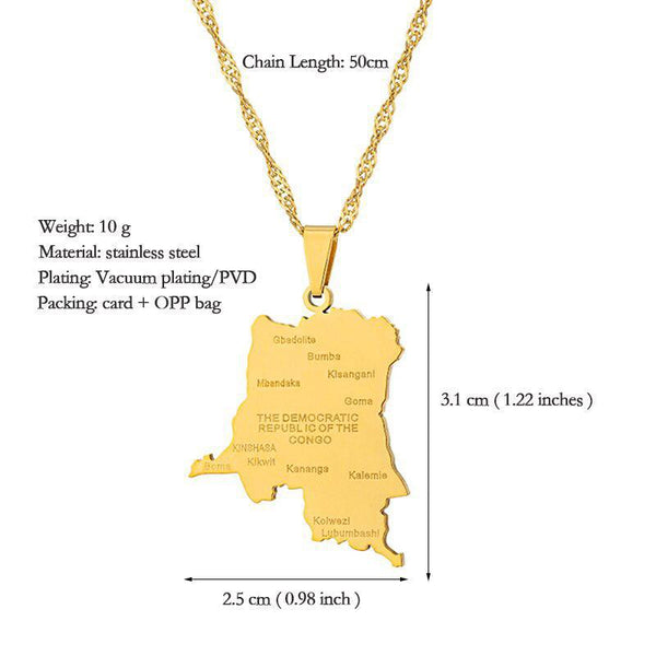 Democratic Republic of the Congo Map Necklace