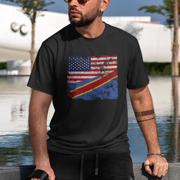 Democratic Republic of the Congo USA Flag T-Shirt