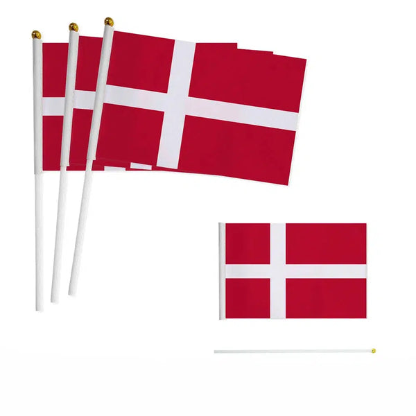 Denmark Flag on Stick - Small Handheld Flag (50/100Pcs)
