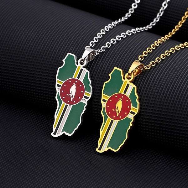 Dominica Flag Map Necklace