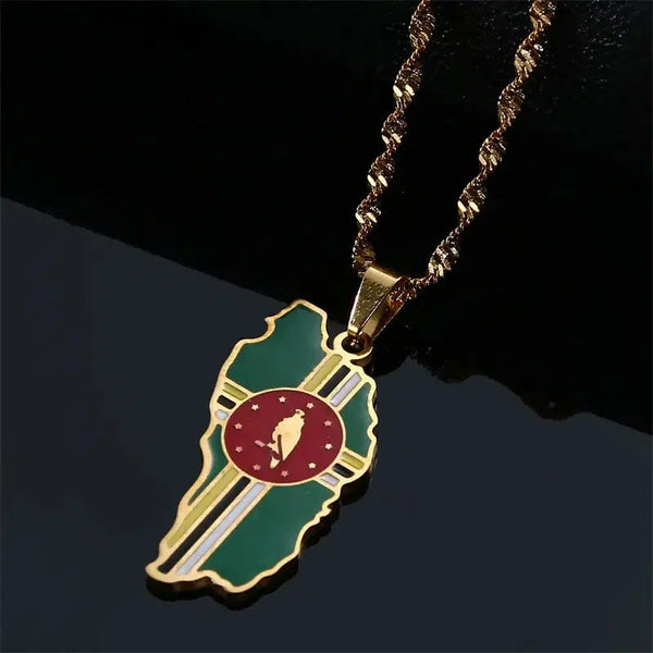 Dominica Flag Map Necklace