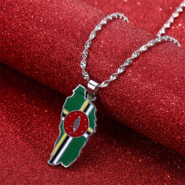 Dominica Flag Map Necklace