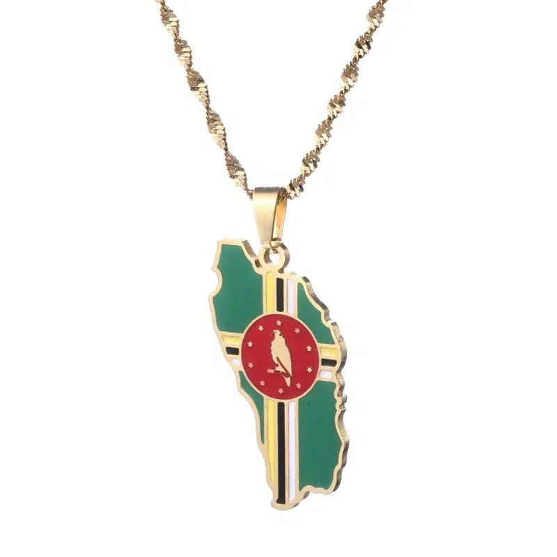 Dominica Flag Map Necklace