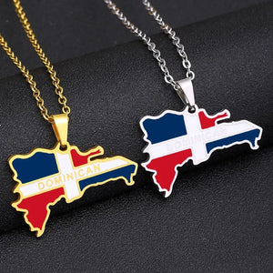 Dominican Republic Flag Map Necklace