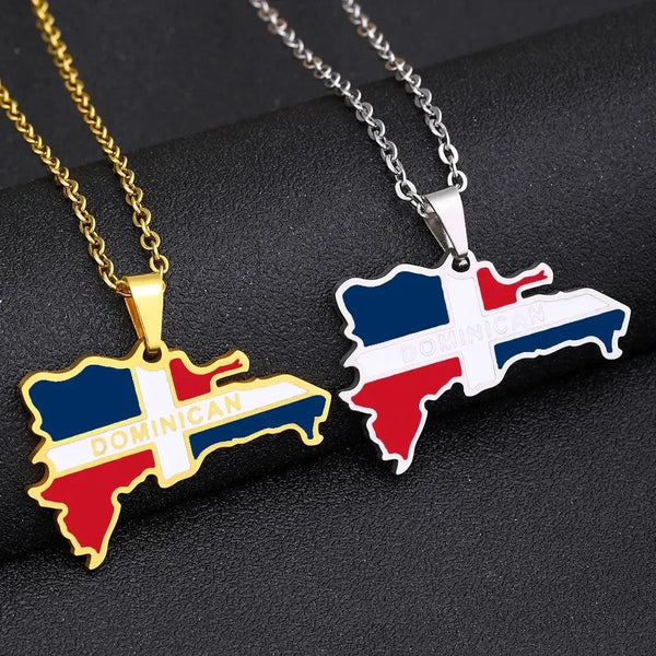 Dominican Republic Flag Map Necklace