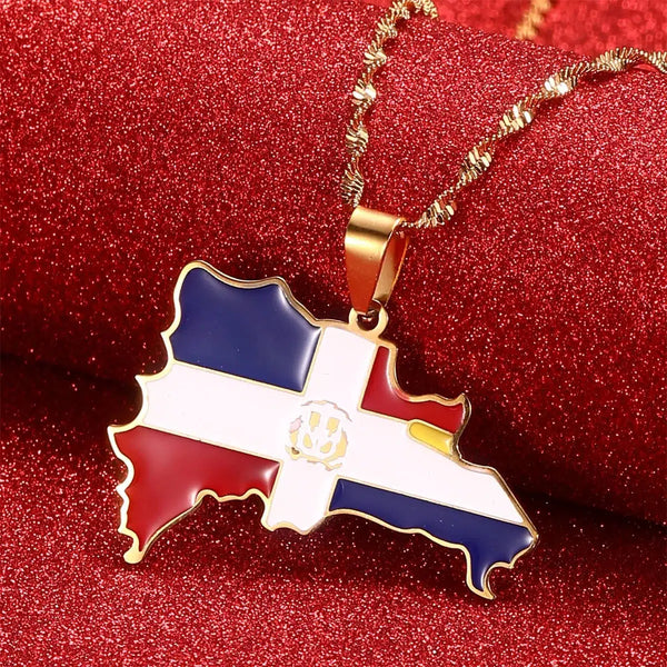 Dominican Republic Flag Map Necklace