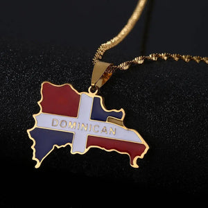 Dominican Republic Flag Map Necklace