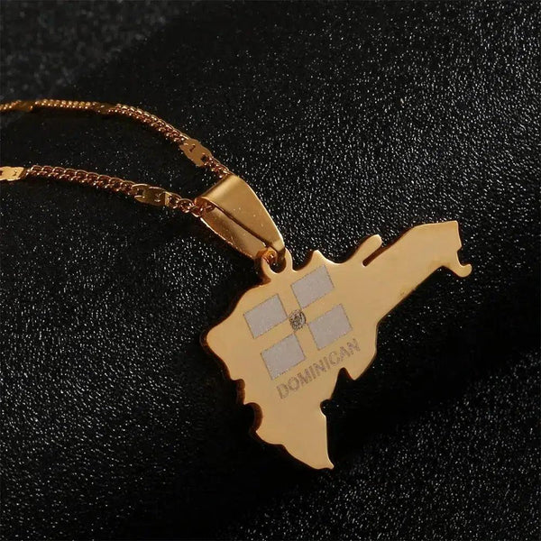Dominican Republic Flag Map Necklace